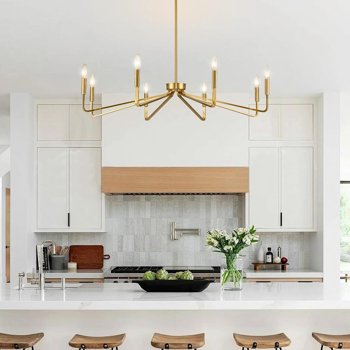 8-Light 38" Brass Modern Candle Chandelier for Dining Living Room