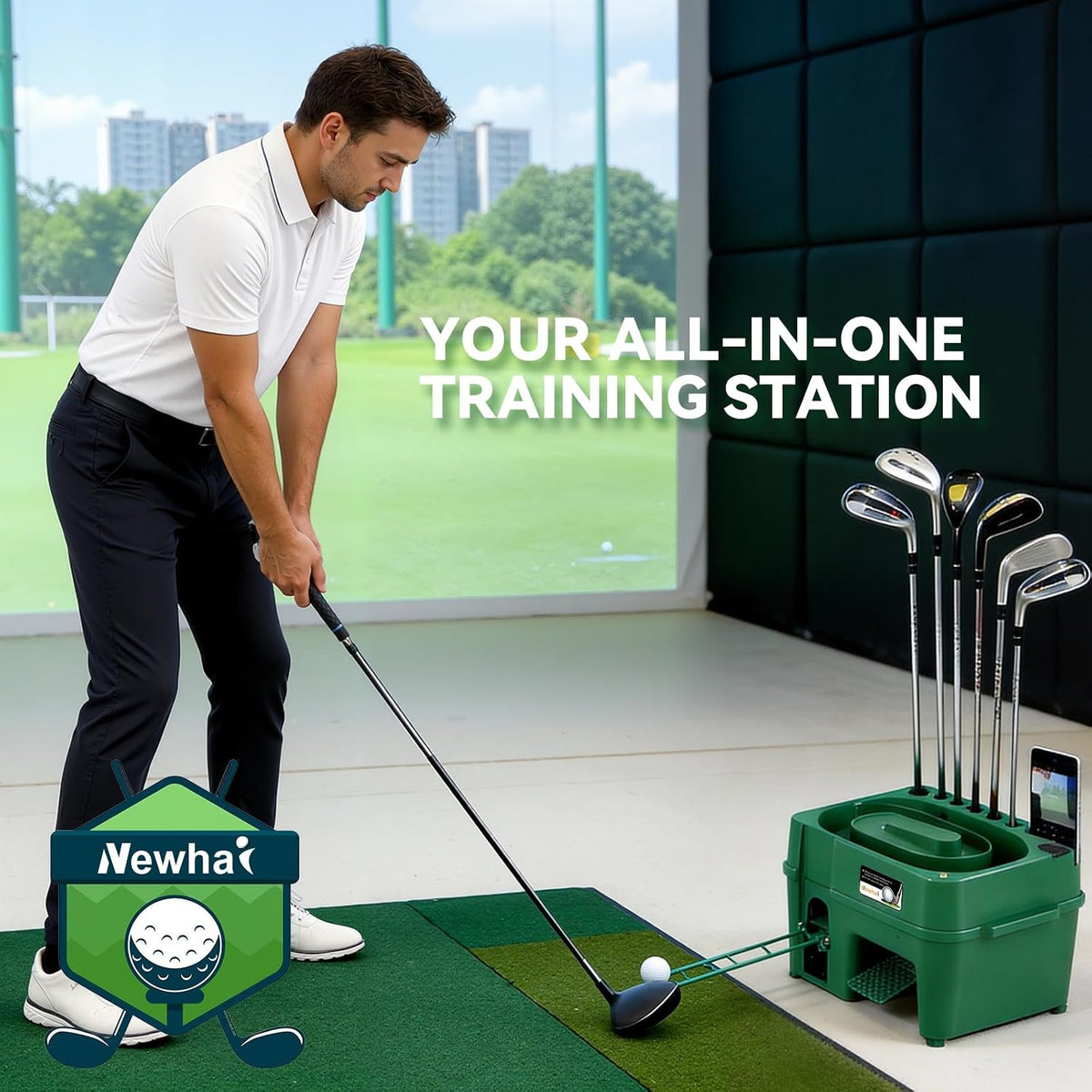 Newhai Upgraded Golf Dispenser, 50-Ball Capacity, 2 Ramps, for Practice