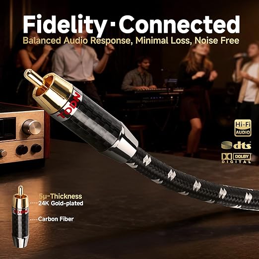 TODN 75-Ohm Coaxial Digital Audio Cable Audiophile 24K Gold-Plated RCA Male