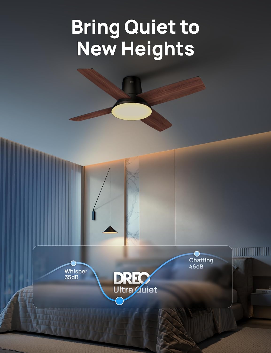 DREO Ceiling Fan, 44 Inch Low Profile Ceiling Fan with Light and Remote, 5CCT...