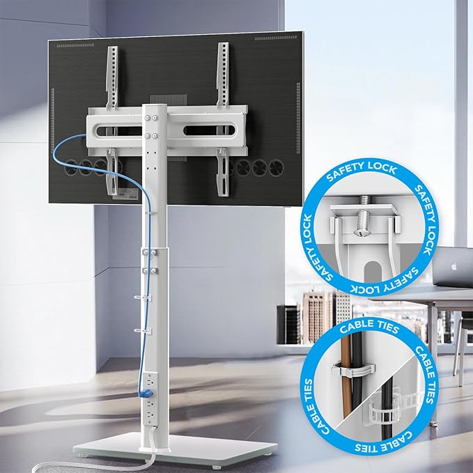 AX WABER Floor TV Stand with Power Outlet, Universal TV Stand Mount