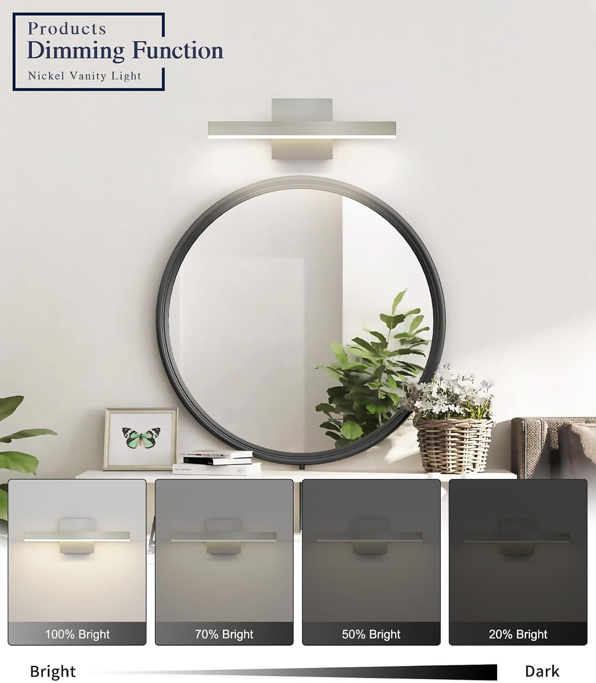 Joossnwell Bathroom Light Fixtures Brushed Nickel Vanity Lights Bar 5cct Dimm...