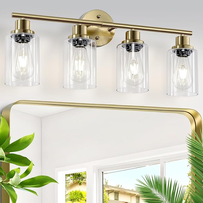 Guliaofo 4-Light Gold Bathroom Light Fixtures, E26 Modern Vanity Lights