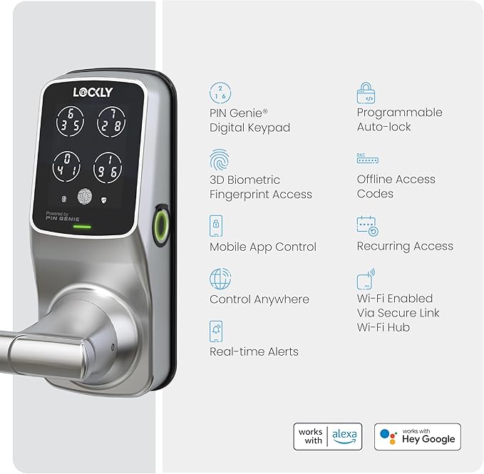 Lockly Secure Pro Smart Lock Wi-Fi, Keyless Entry Digital Keypad Door Lock