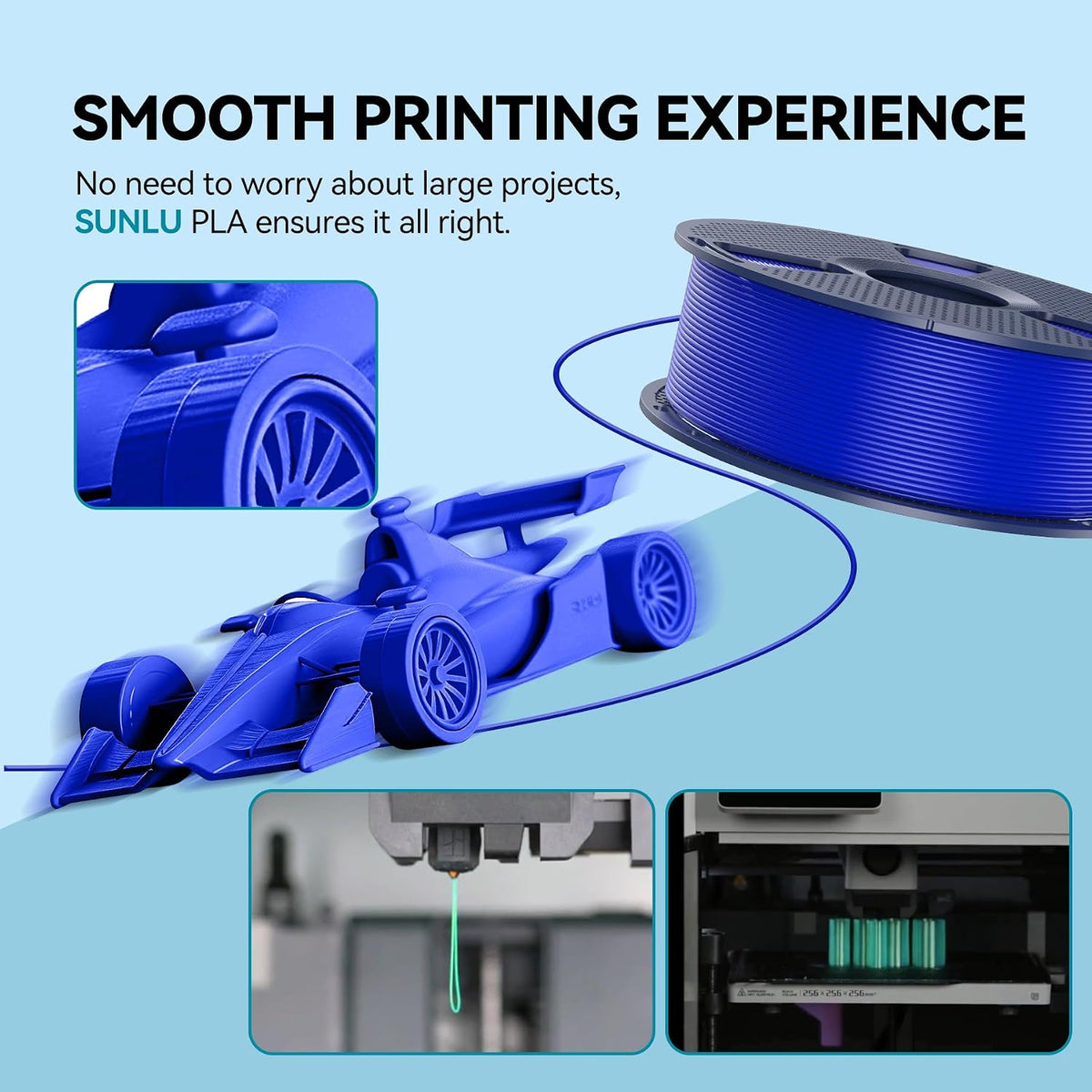SUNLU PLA 3D Printer Filament, Black, 4KG