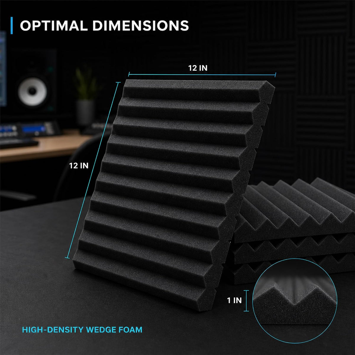 54 Pack Acoustic Foam Wall Panels, 12 x 12 x 1 in