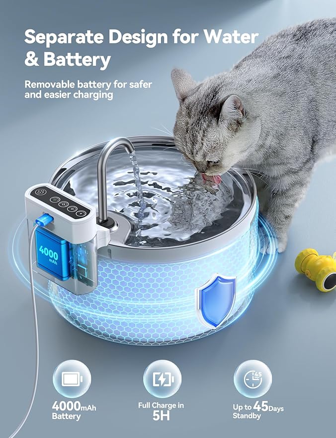 Wireless Cat Water Fountain FEELNEEDY Automatic Pet Water Dispenser