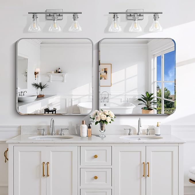 CILIBER Beveled Mirror 30"x30", Square Frameless Bathroom Mirror Ro...