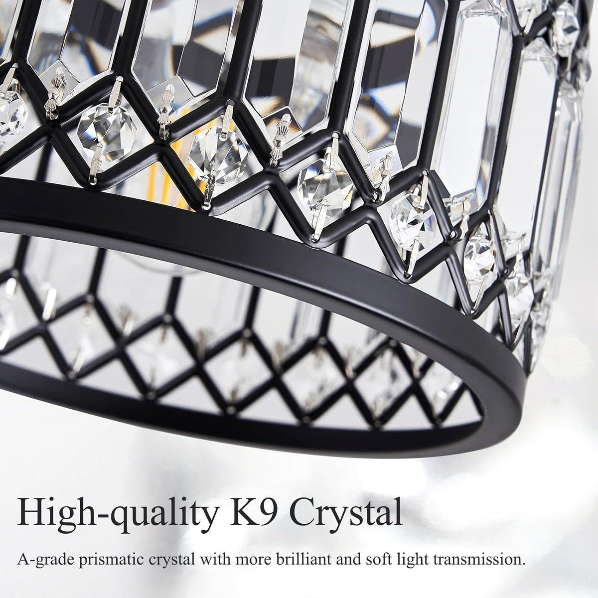 Pevfah Crystal Black Ceiling Light, 3-Light Semi Flush Light Fixture, 12 in
