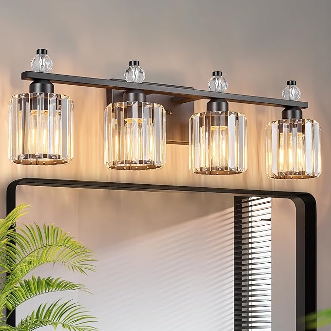FDPBY Bathroom Vanity Lights 4-Light Sand Black Modern Crystal Vanity Light