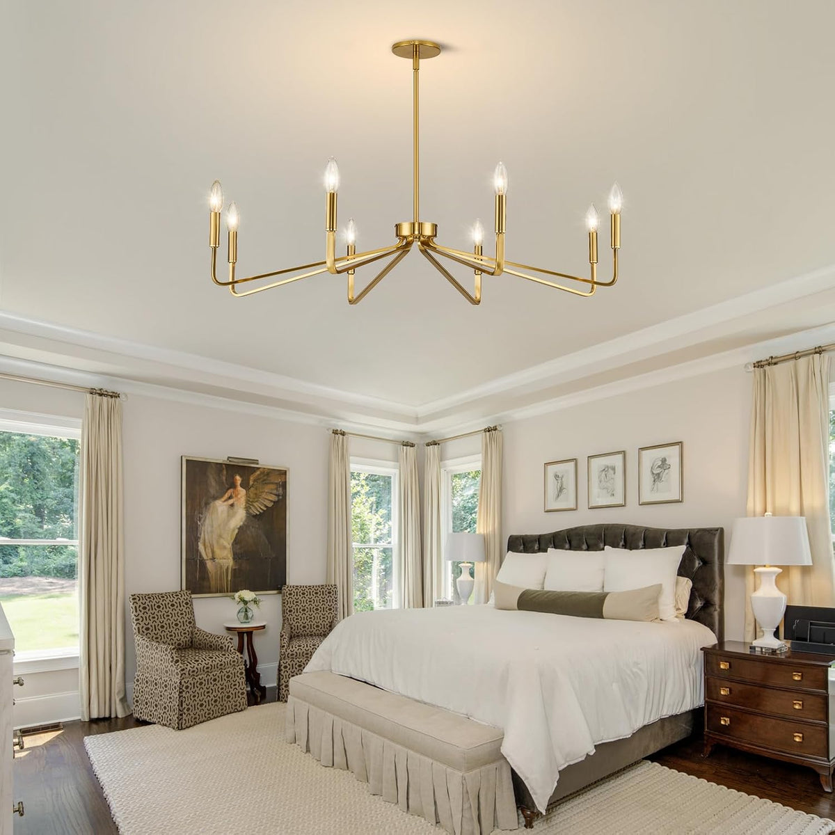 8-Light 38" Brass Modern Candle Chandelier for Dining Living Room