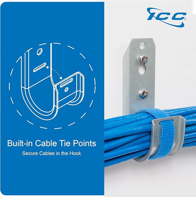 ICC 2-Inch Wall Mount J-Hook – 25-Pack, Cable Support Hooks