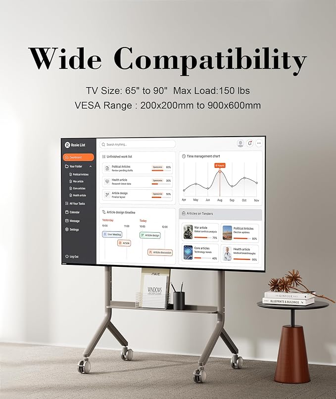 NB Mobile TV Cart, UL Listed, Rolling TV Stand