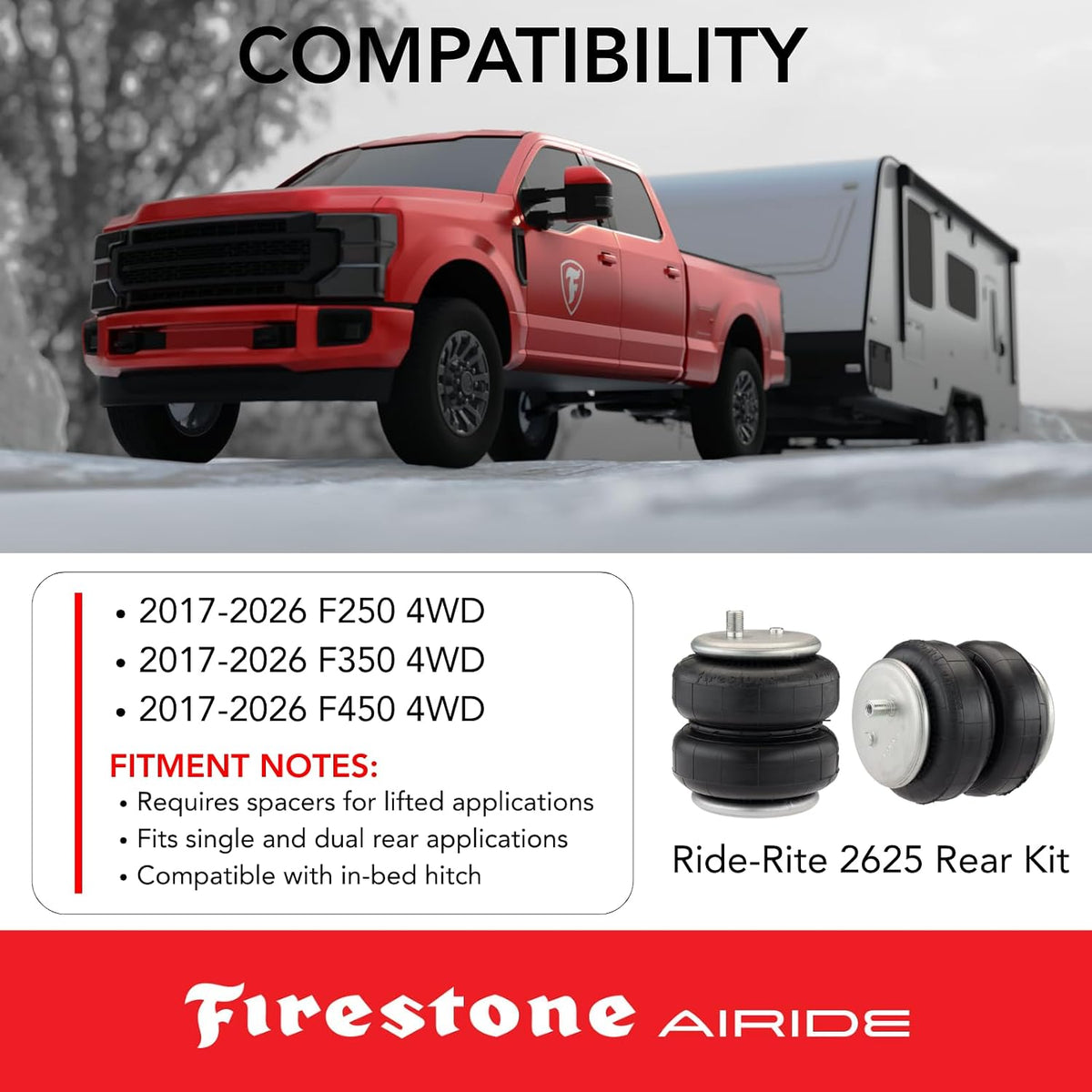 Firestone Airide 2625 Rear Air Spring Kit with Mounting Assembly