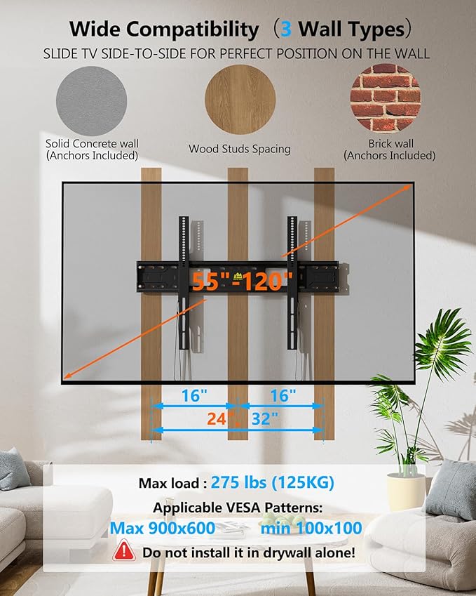 FORGING MOUNT Heavy Duty Fixed TV Wall Mount Holds up to 275Lbs