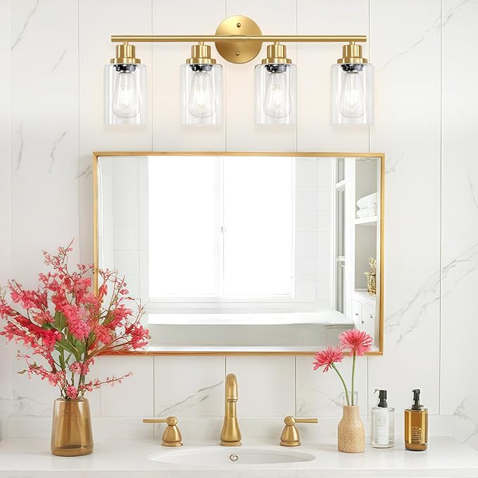 Guliaofo 4-Light Gold Bathroom Light Fixtures, E26 Modern Vanity Lights