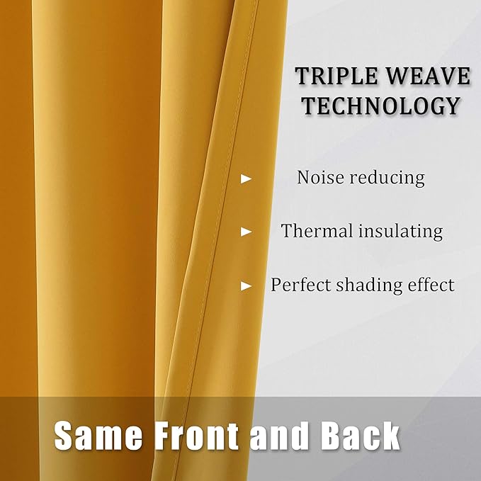 DUALIFE Yellow Curtains 84 Inches Long Blackout Curtain Panels