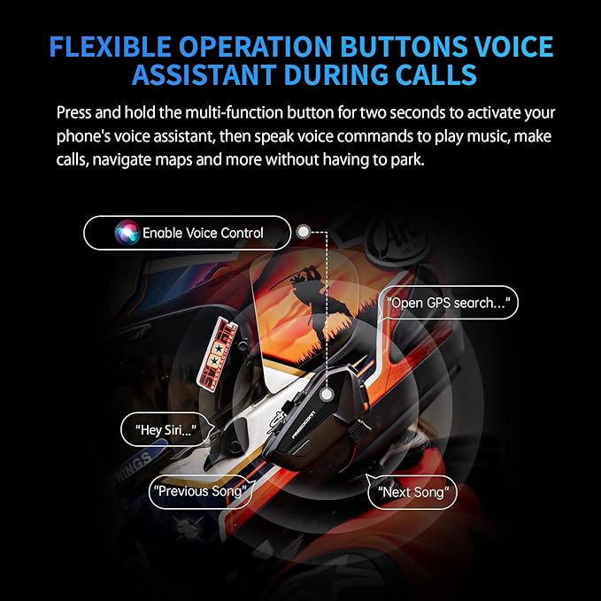 FreedConn FX Plus Motorcycle Helmet Bluetooth Headset, Auto-Join Mesh Network...