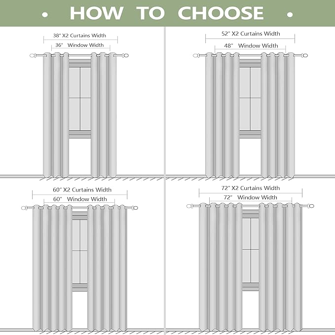 KOUFALL 60 Inch Wide Blackout Curtains (Set of 2)