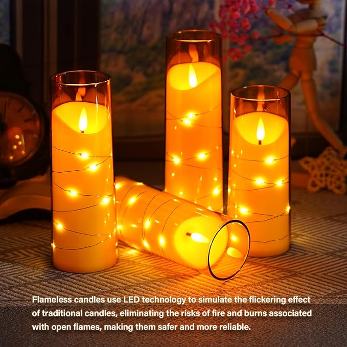 Flameless Candles with Embedded Star String, Battery Operated LED Pillar (Set...