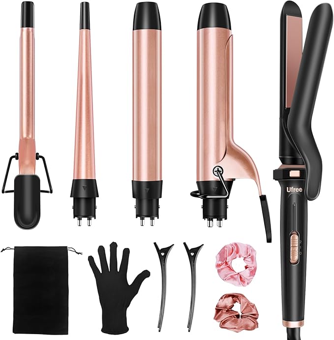 Ufree 5 in 1 Curling Iron with Interchangeable Ceramic Barrels, Curling Wand