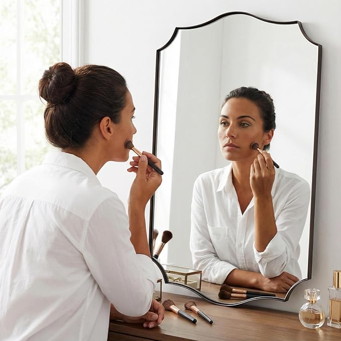 ANDY STAR Brushed Bronze Mirror, 28x36 Inch Bathroom Mirror, Scalloped Mirrors