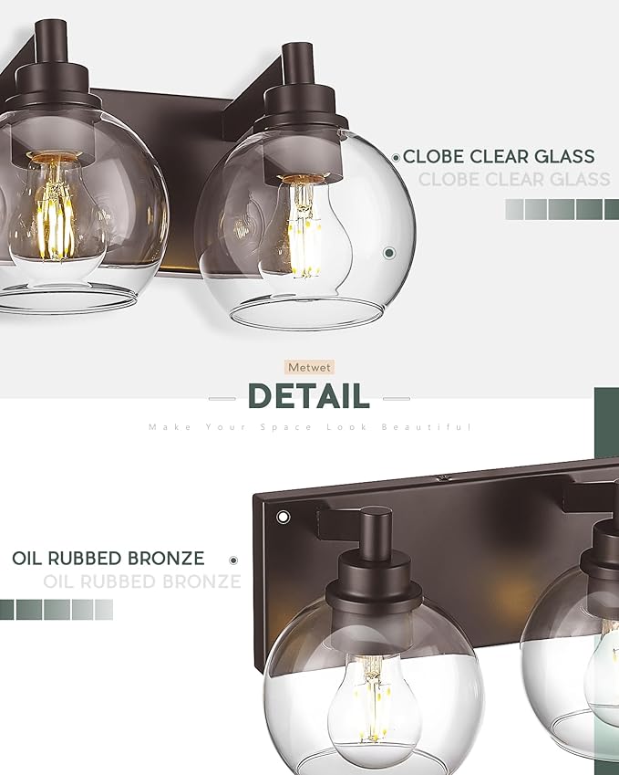 METWET Bathroom Light Fixtures Over Mirror, 4-Light Oil Rubbed Bronze Bathroom