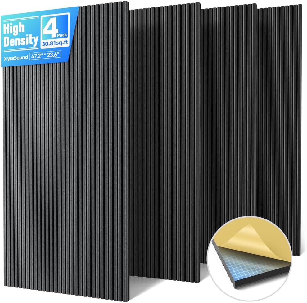 4 Pack High Density Large Acoustic Panel Sound Absorbing with Self-Adhesive