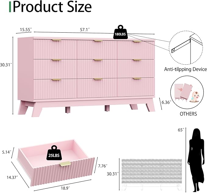 Xixini Fluted Dresser for Bedroom