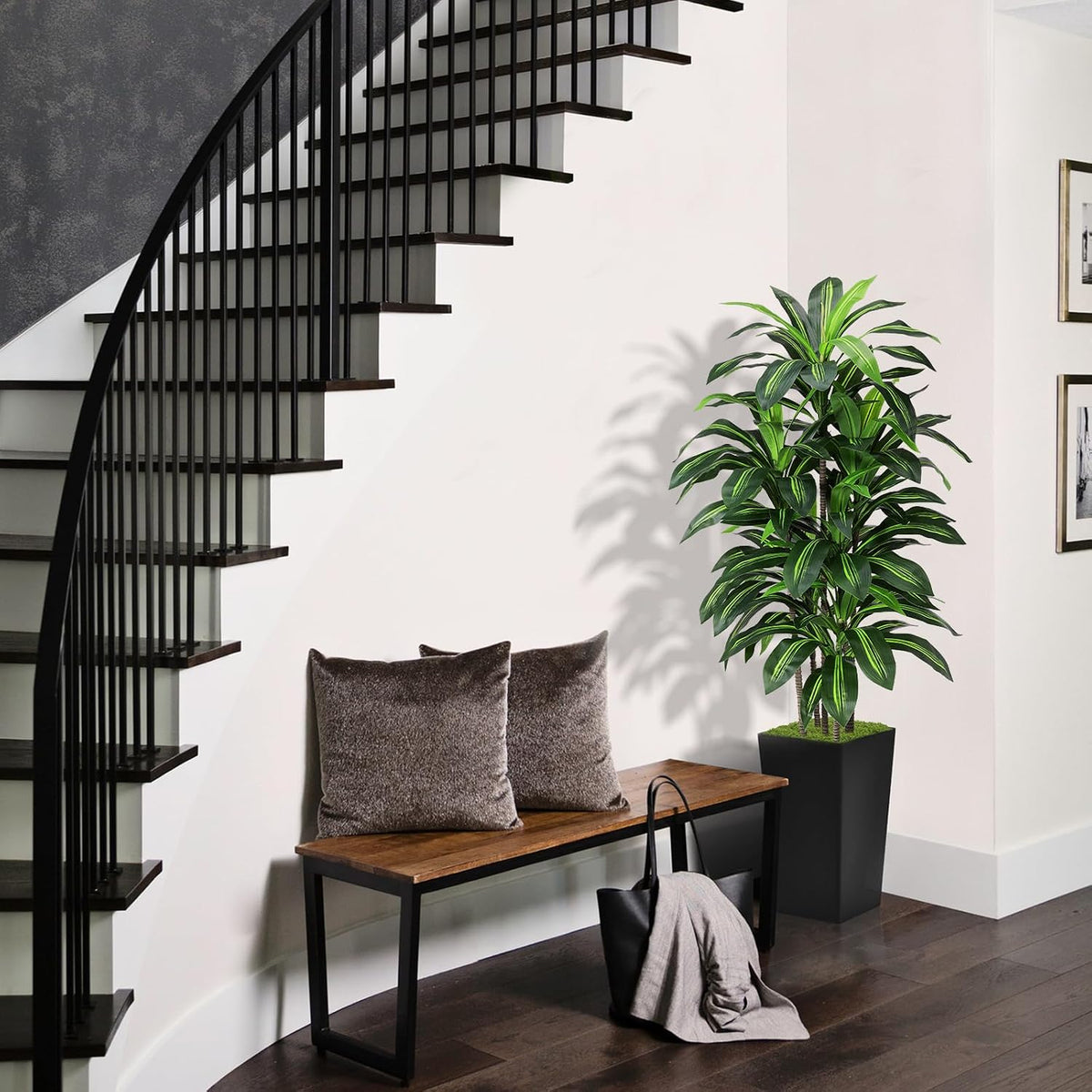Artificial Plant 5FT Dracaena Fake Tree with Black Tall Planter