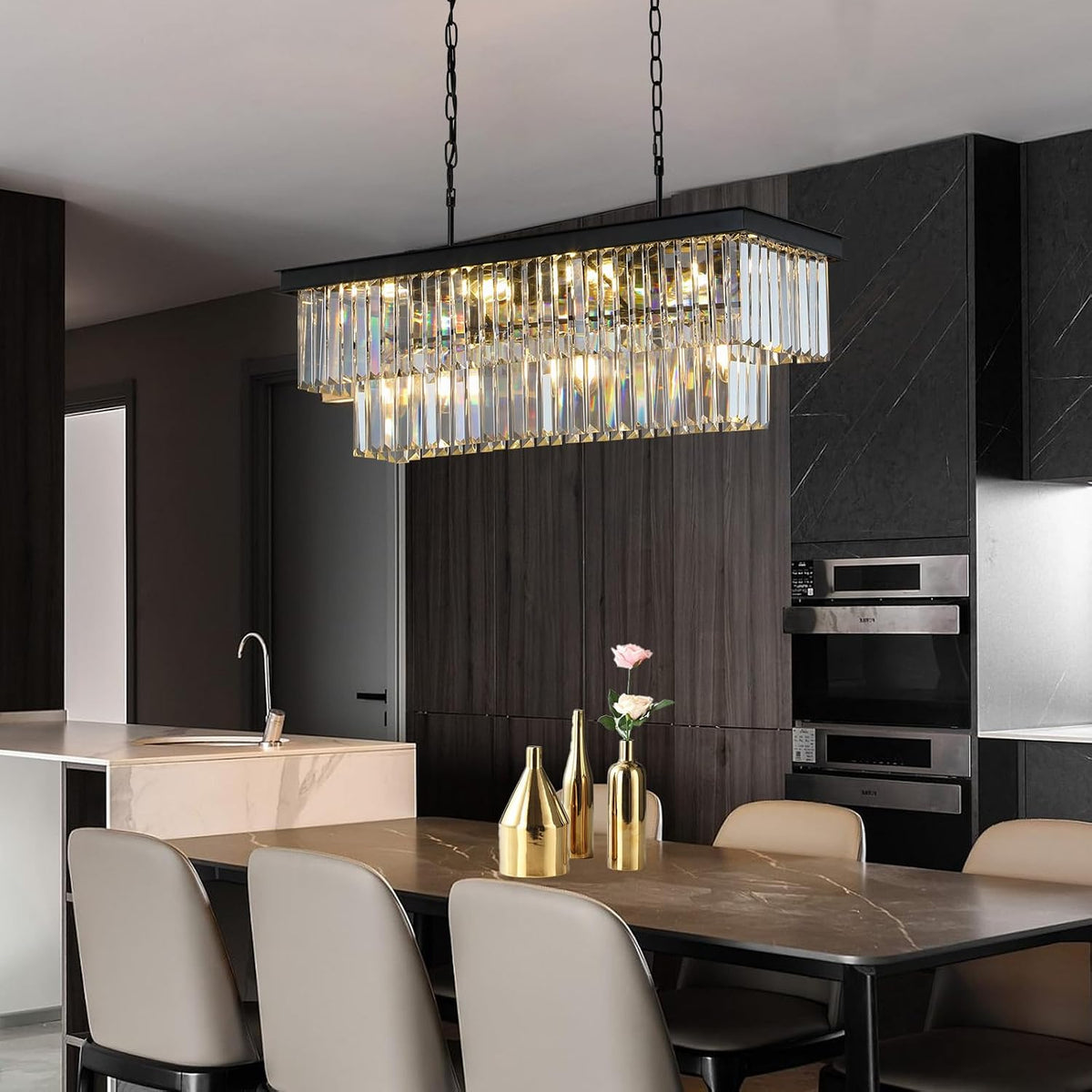 Weesalife Black Crystal Chandeliers for Dining Room,11-Lights L33.5 Inch