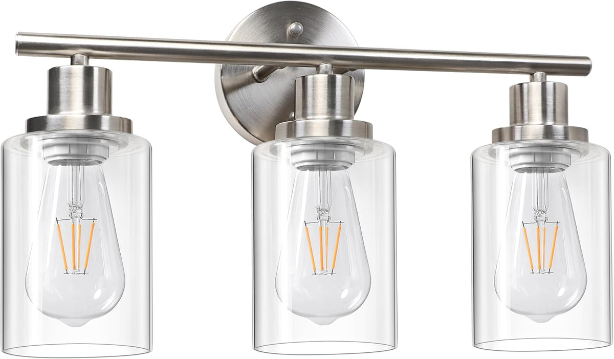 Unicozin 3 Light Vanity Lights, Brushed Nickel Wall Sconce Light with Clear G...