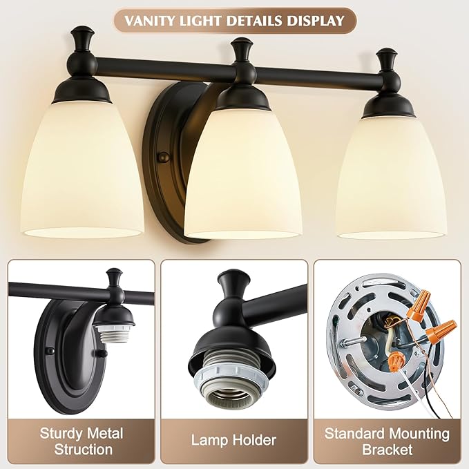 EJIAXIN Vanity Lights for Bathroom, 3-Light Modern Vanity Light Over Mirror
