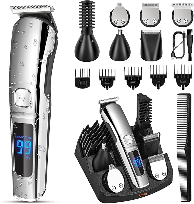 Ufree Beard Trimmer for Men, Waterproof Electric Razor for Nose, Face & M...