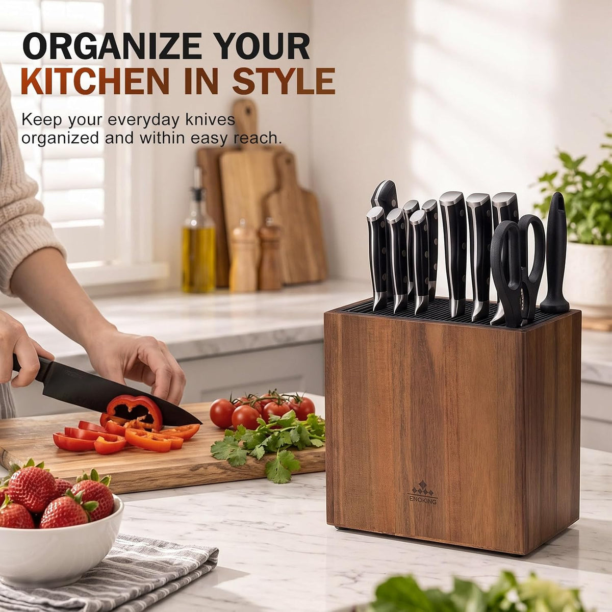 Universal Knife Block Without Knives, Acacia Wood Large Knife Holder
