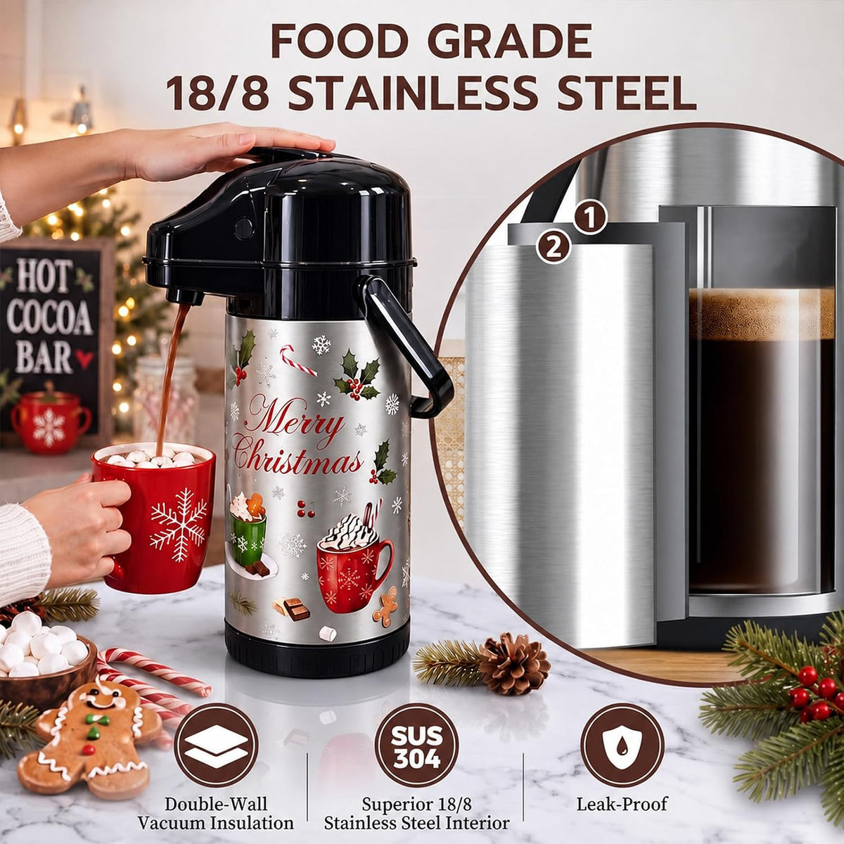 85oz Christmas Hot Chocolate Dispenser Hot Cocoa Bar Supplies, Cocoa Cups