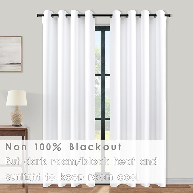 KOUFALL White Curtains 90 Inches Long