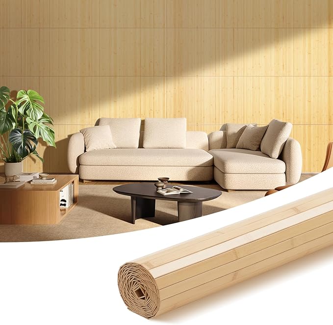 OUZUGIE 1 Pack 96x24 Inch Natural Bamboo Wall Panel – Carbonized Pole Wrap