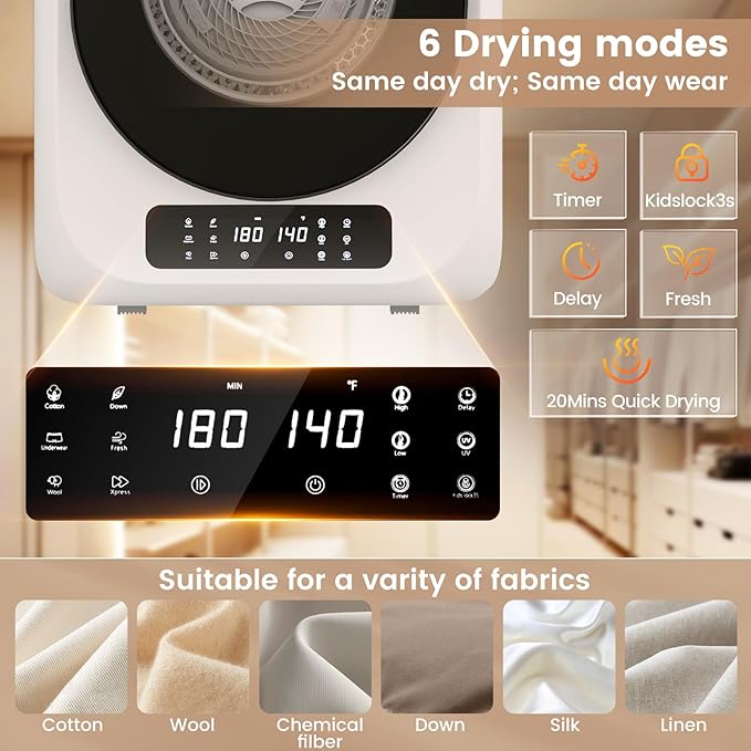 VCJ Portable Dryer for Laundry, 12lbs Clothes Dryer