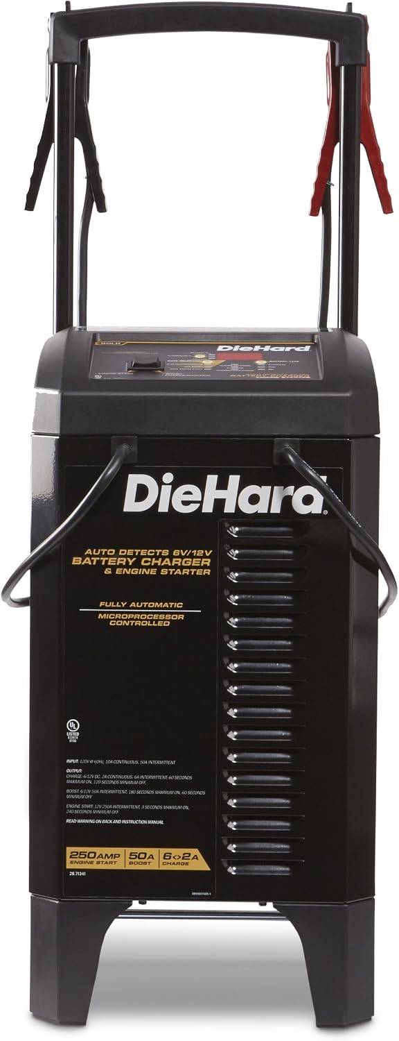 DieHard 71341 6/12V Gold Smart Wheel Battery Charger and 50/250A Maintainer