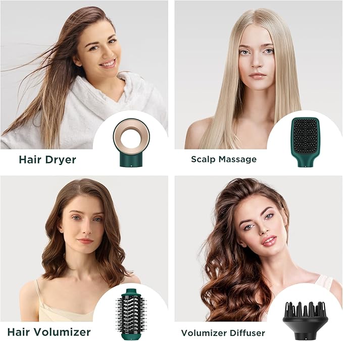 IG INGLAM Hair Dryer Brush, 4-in-1 Detachable Blow Dryer Brush, Ionic Diffuser