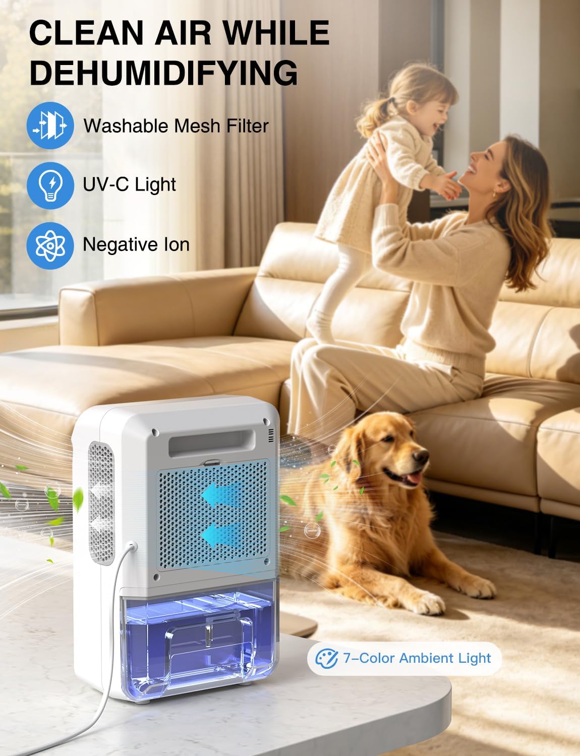 Dehumidifier for Bedroom, Bathroom, with Drain Hose, Quiet, Up to 500 Sq.ft