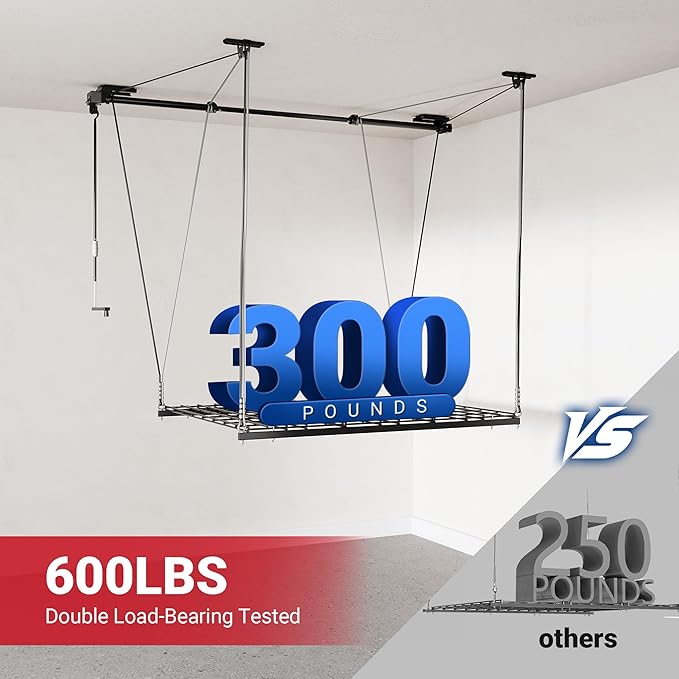 FLEXIMOUNTS GL1 Overhead Garage Lifting Storage Rack, 4x4 Ft Heavy-Duty Metal