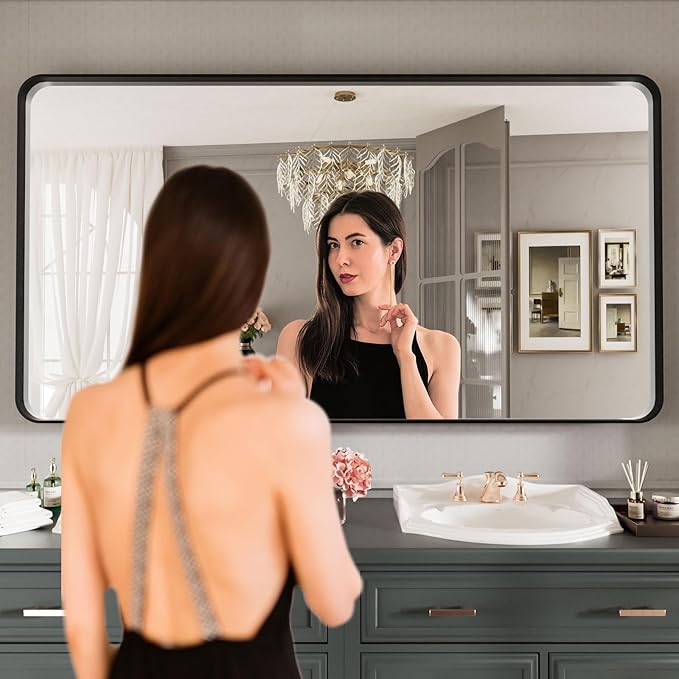 LOAAO Black Metal Framed Bathroom Mirror