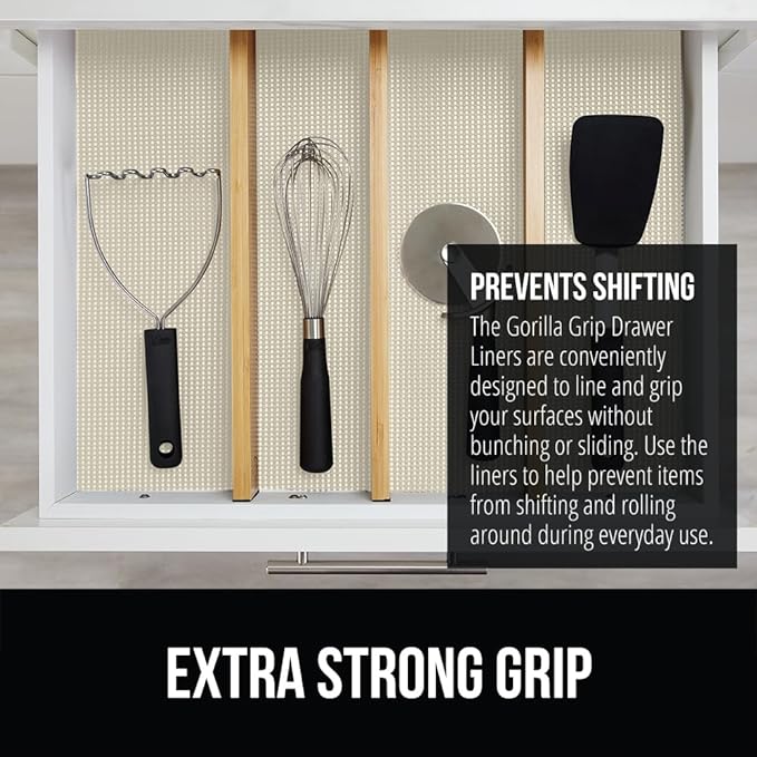 GORILLA GRIP powerGRIP Drawer Shelf and Cabinet Liner, Thick Strong Hold