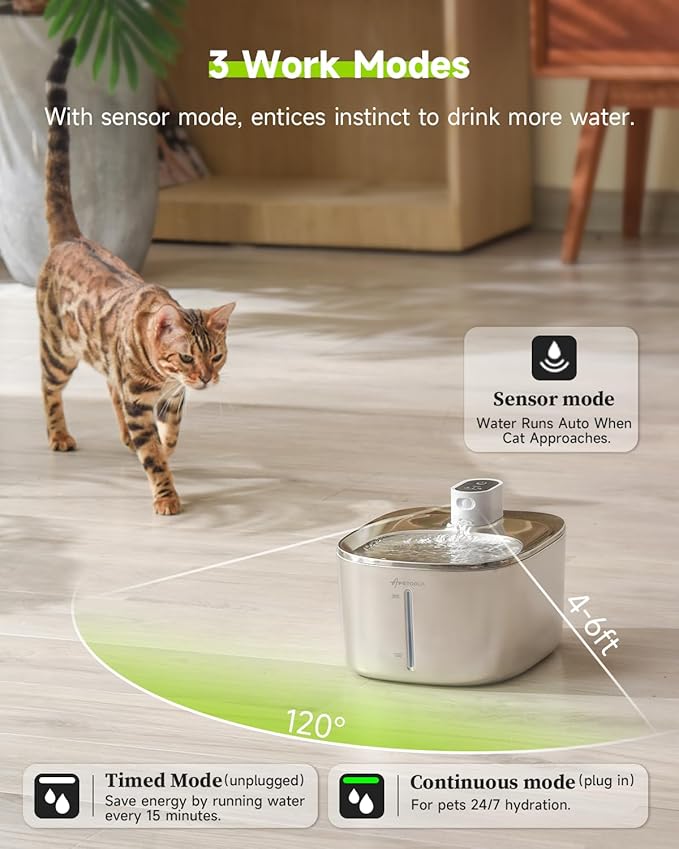 Cat Water Fountain Stainless Steel, 152oz/4L Wireless Pet Fountain Battery