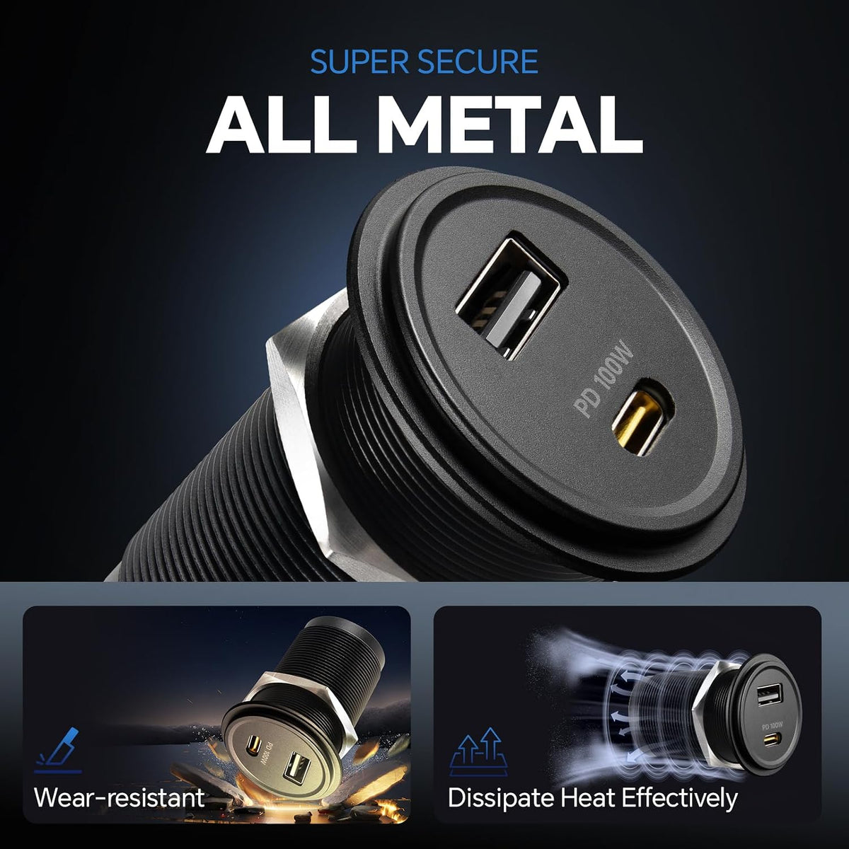 118W 12V USB Outlet, 100W Type-C PD3.0 Laptop Car USB C Socket