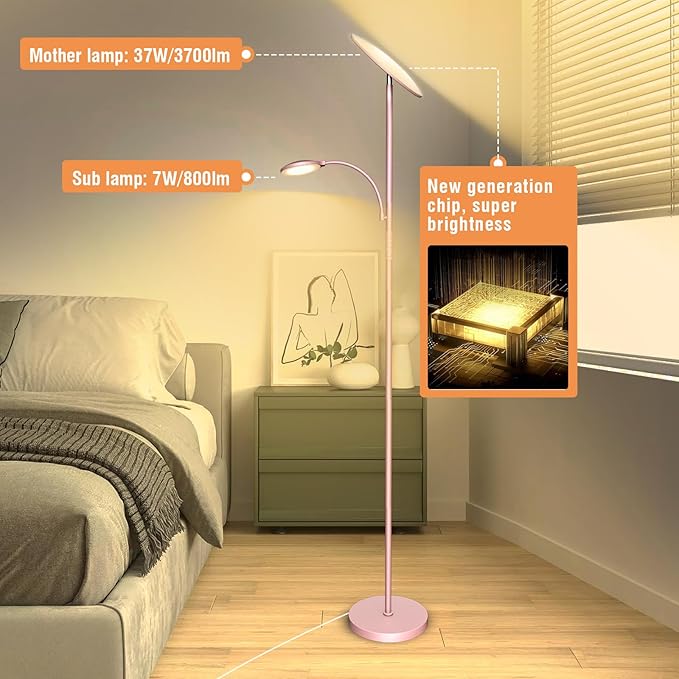 marctronic Pink Floor Lamps for Living Room, 44W/4500LM Super Bright 2 in 1 LED