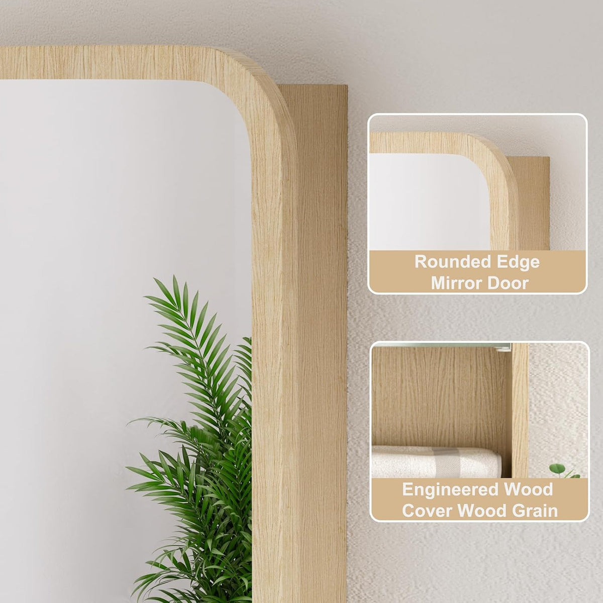 16x24 Inch Wood Medicine Cabinet with Mirror for Bathroom, Oak