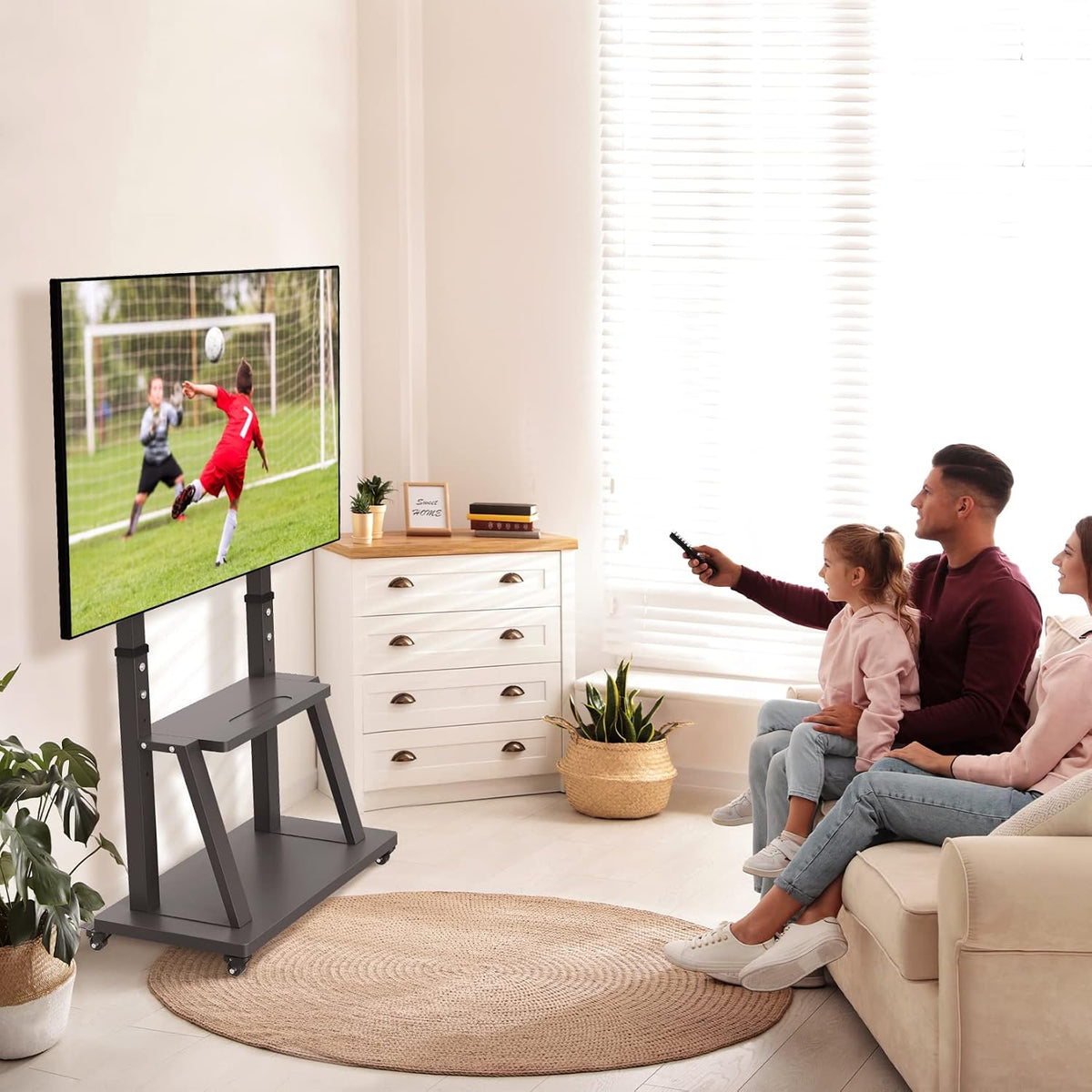 unho Tall Mobile TV Stand: Floor TV Mount Stand Height Adjustable